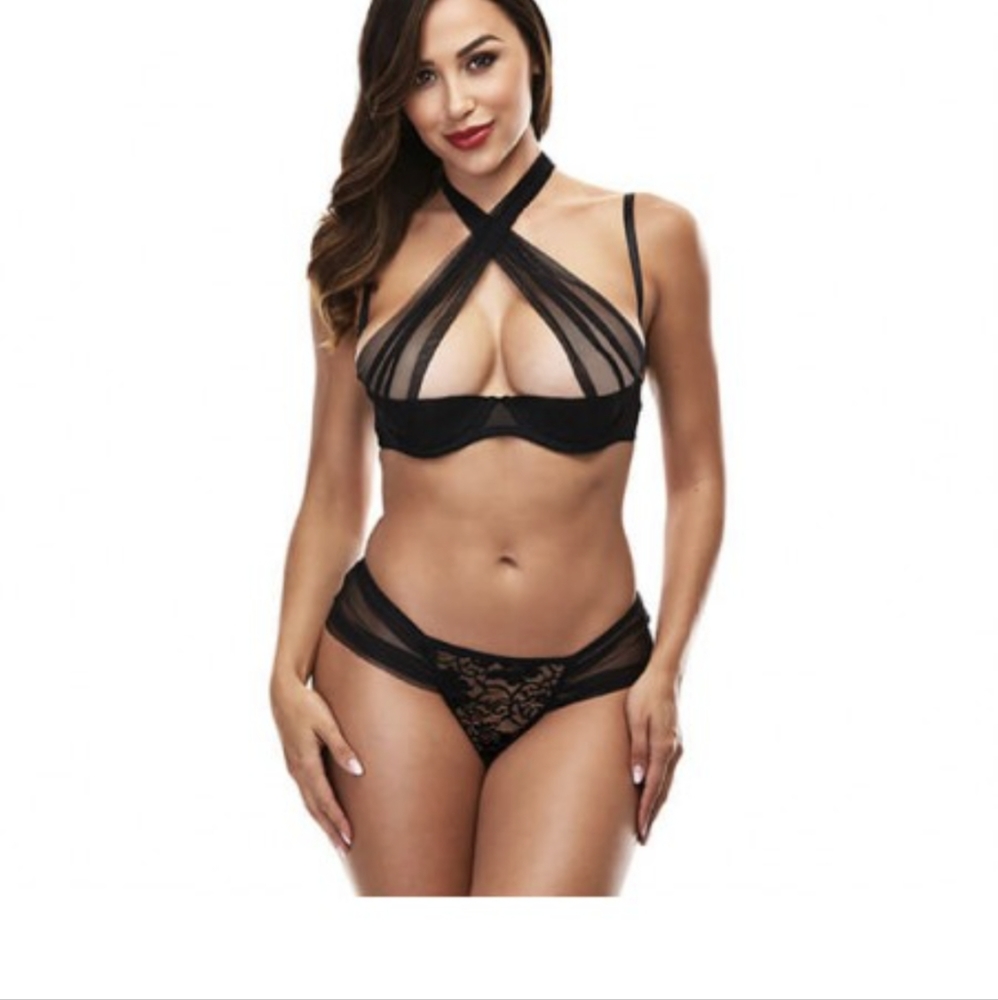 Halter cross sheer lingerie